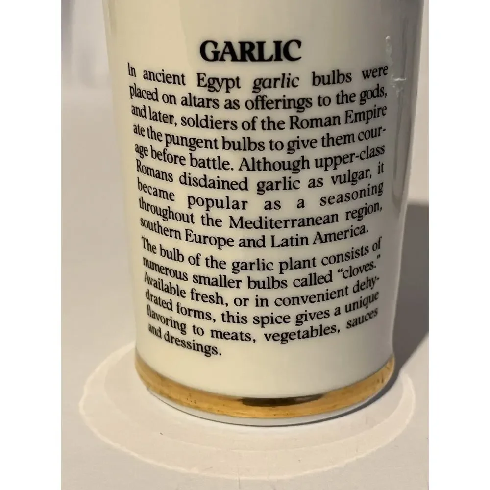 Vintage M.J. Hummel Onion & Garlic Porcelain Spice Jars Gold Trim Set of 2